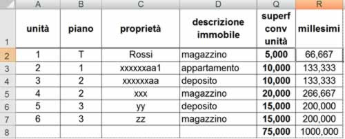 guida calcolo millesimi excel